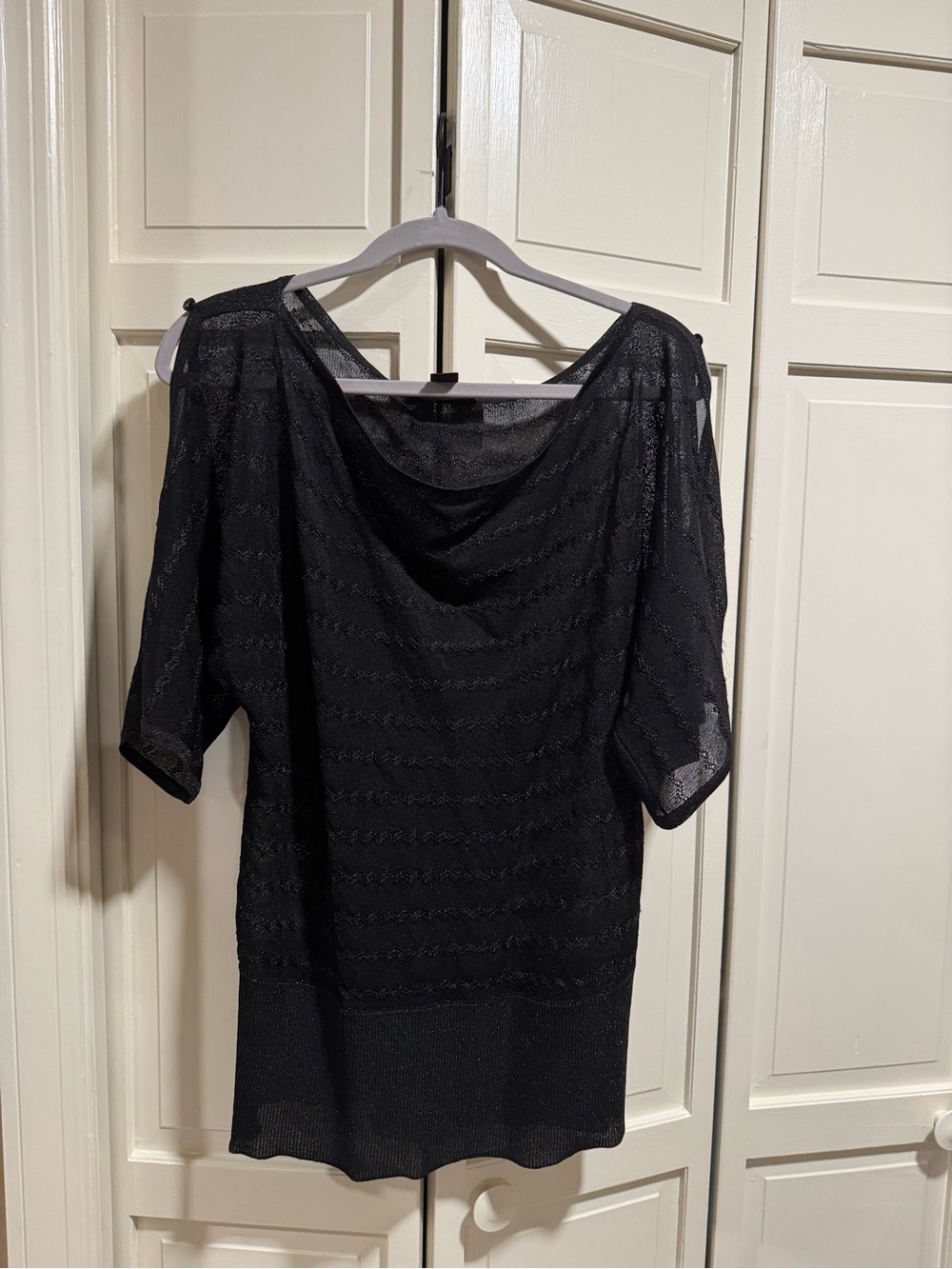 White House Black Market Black Sheer Drape-Neck Tunic